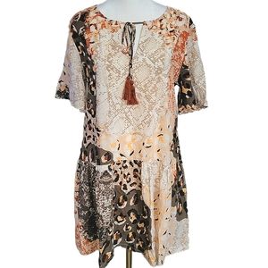 NWT Anthropologie Raga Sz Small Tunic Blouse, leopard patchwork, oversized